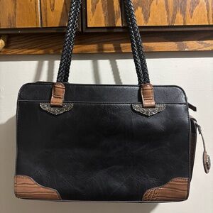 Bueno Mixed Media Shopper Tote | Black & Brown Faux Leather Document Bag